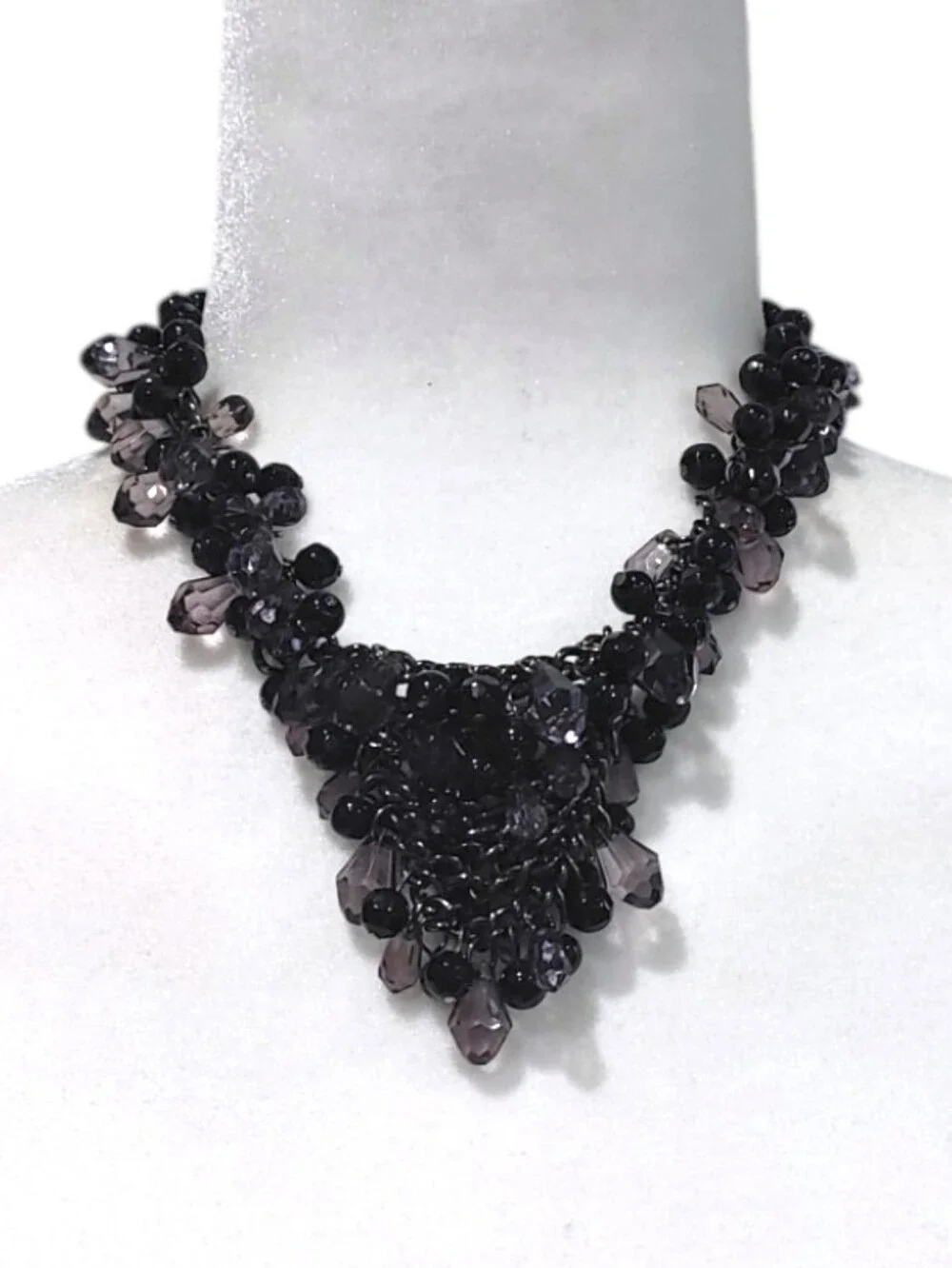 Chico's Chunky Black Gray Cluster Beaded Statement Necklace Fashion Jewelry